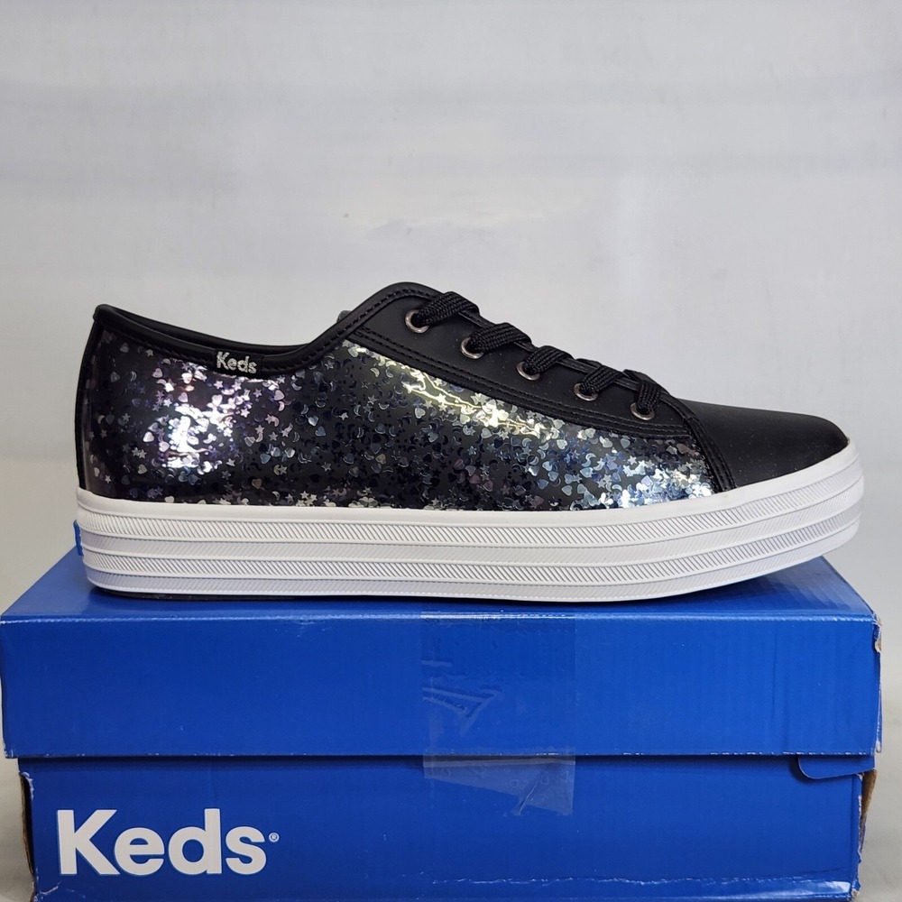 Keds Triple Up Sneaker Kids Size 6 Black Glitter Underglass Platform Lace Up